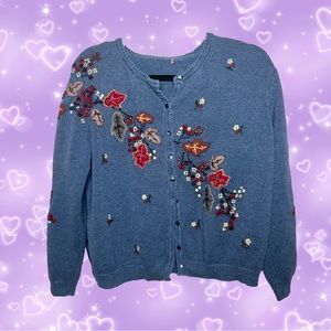Vintage 90’s Women’s Embroidered Fall Leaf Button Up Cardigan Sweater